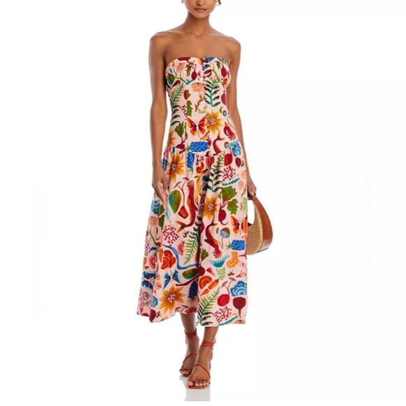 Farm Rio Bright Farm Strapless Linen Midi Dress Size L - Picture 7 of 16